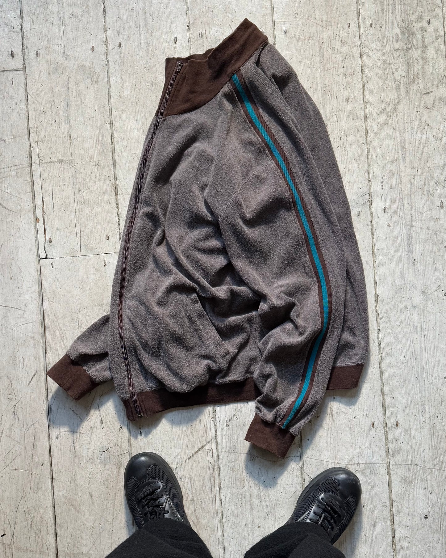 Brown /Teal Velour Side Striped Track Top / Jumper (~XL~)