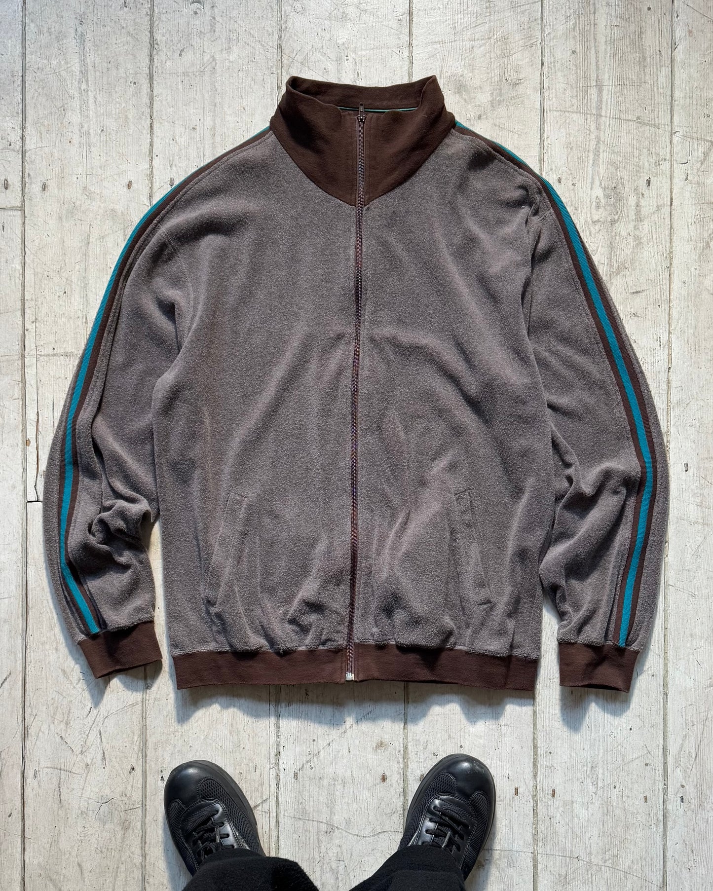 Brown /Teal Velour Side Striped Track Top / Jumper (~XL~)