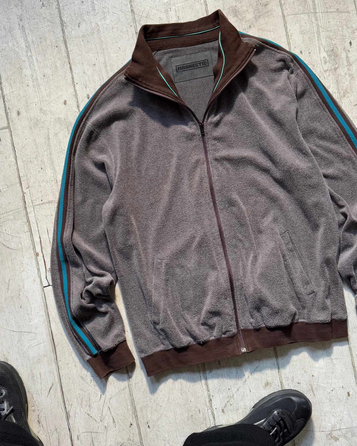 Brown /Teal Velour Side Striped Track Top / Jumper (~XL~)