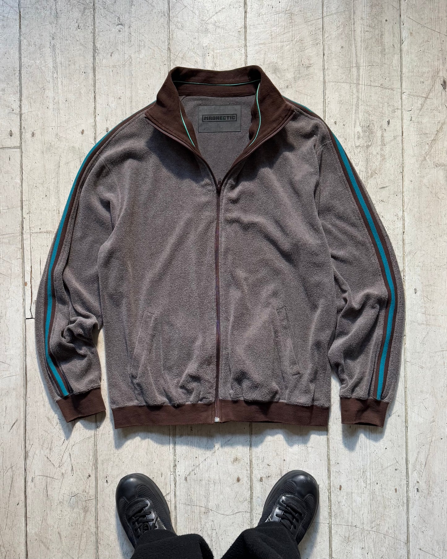 Brown /Teal Velour Side Striped Track Top / Jumper (~XL~)