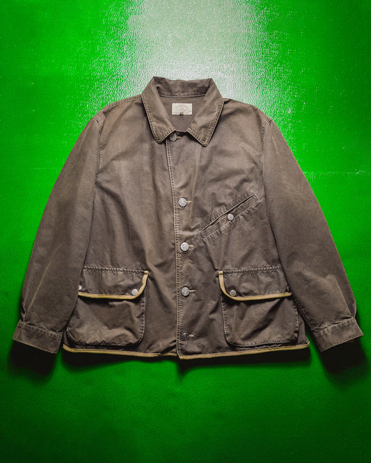 90s Brown Contrast Trim Gusseted Short Work Coat / Jacket (L~XL)