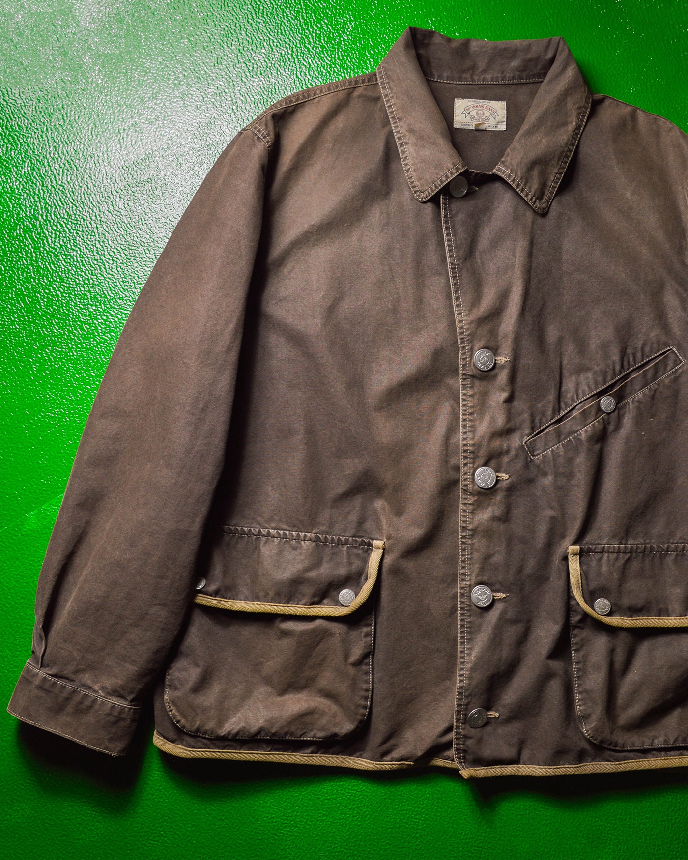 90s Brown Contrast Trim Gusseted Short Work Coat / Jacket (L~XL)