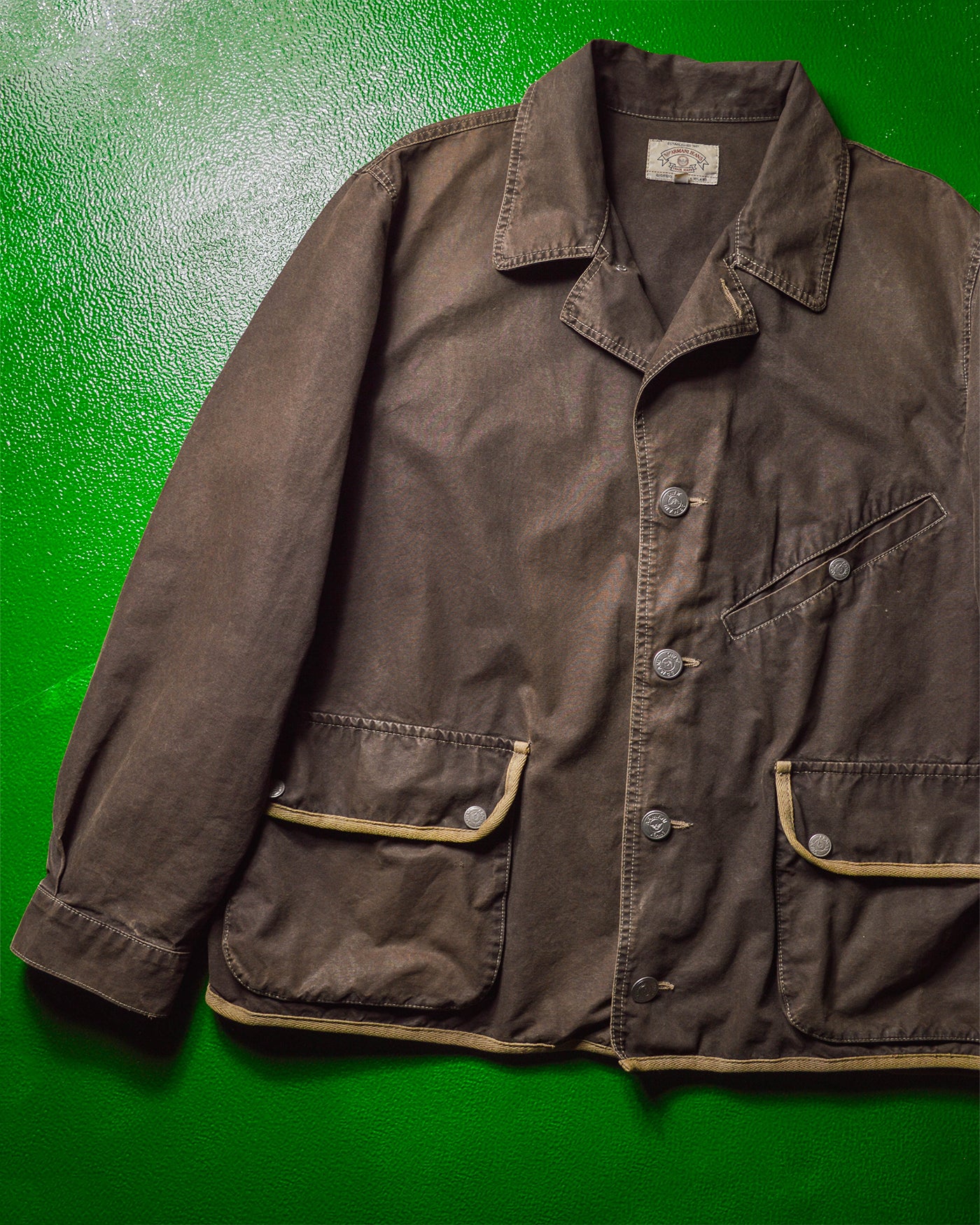 90s Brown Contrast Trim Gusseted Short Work Coat / Jacket (L~XL)