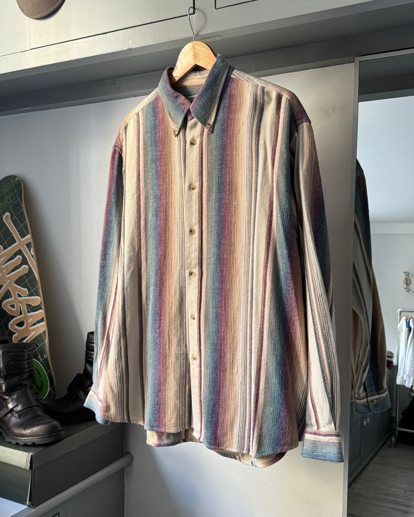 90s Multitone Striped Longsleeve Woven Shirt (~XL~)
