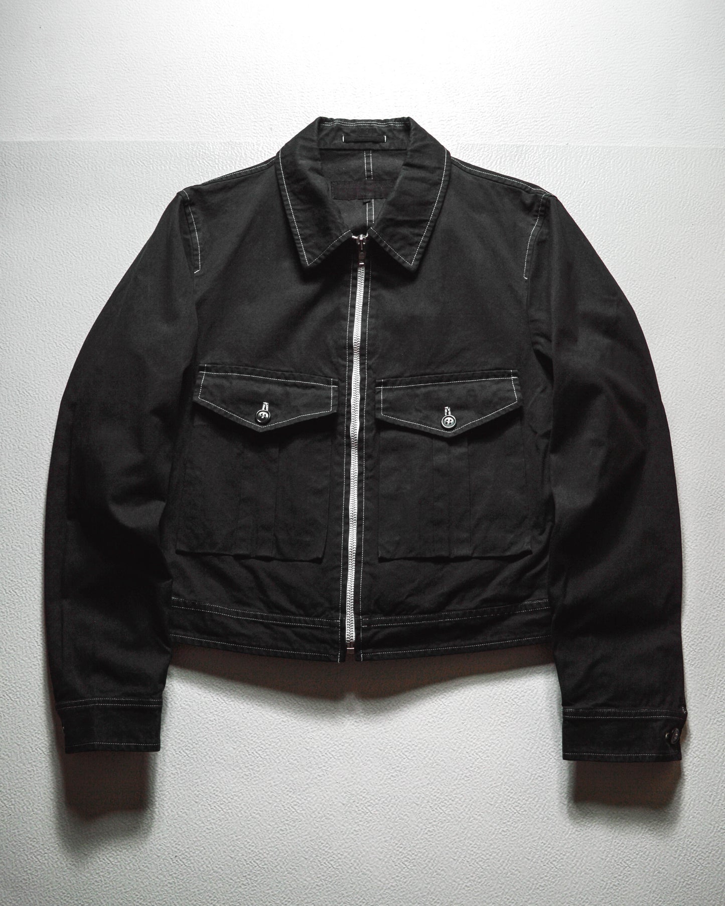 2003 Contrast Stitch Black Cropped Work Jacket (M)