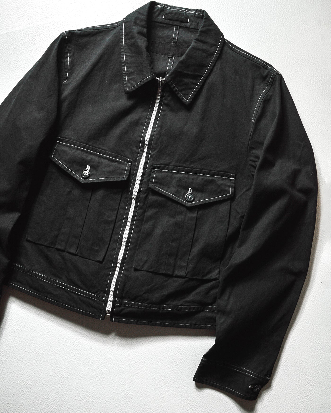 2003 Contrast Stitch Black Cropped Work Jacket (M)