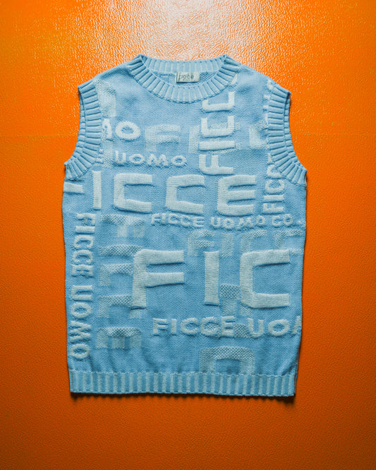 Intarsia Monogram Baby Blue Knit Vest (S~M)