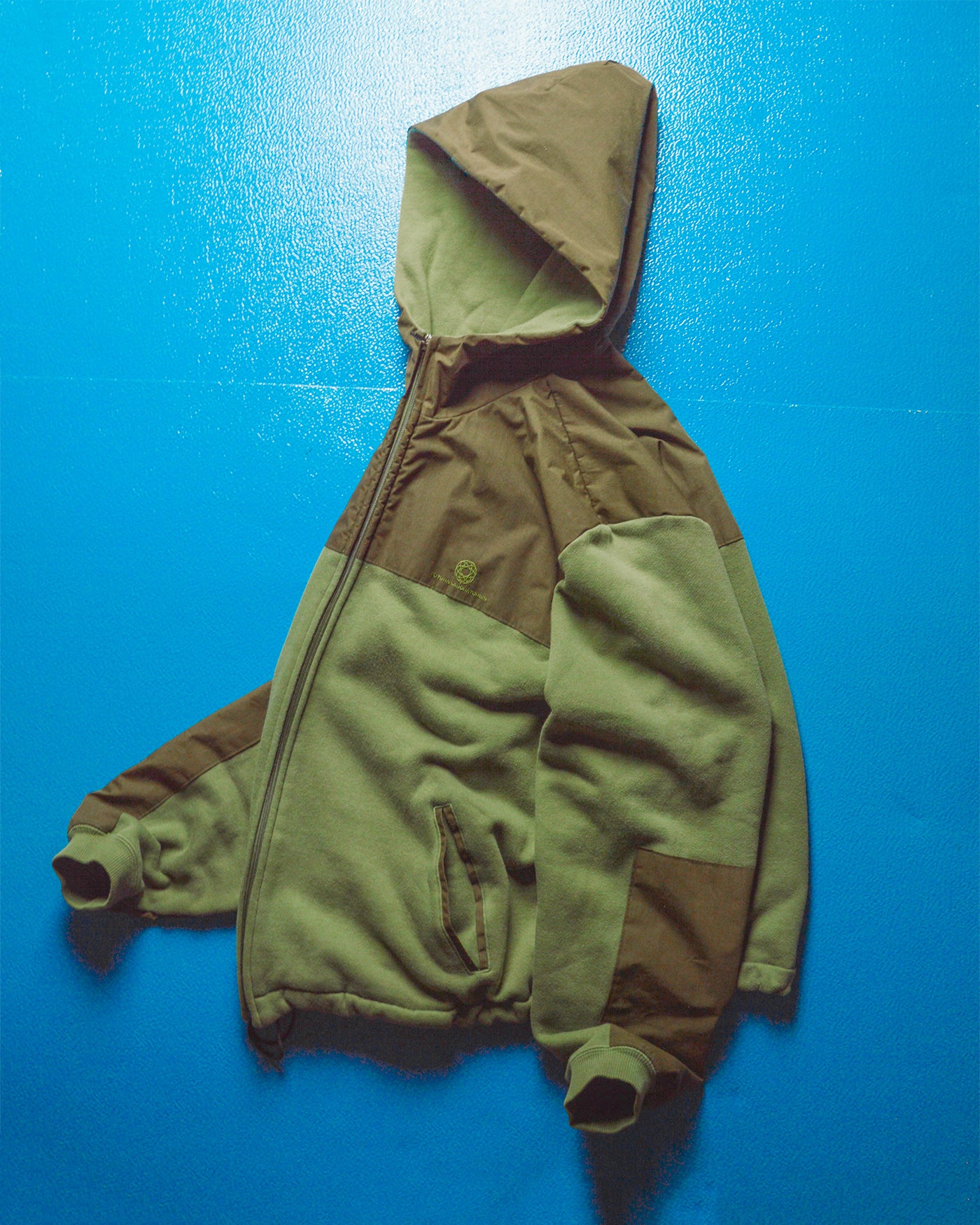 Panelled Cotton Green Brown Zip Up Hoody (~M~)
