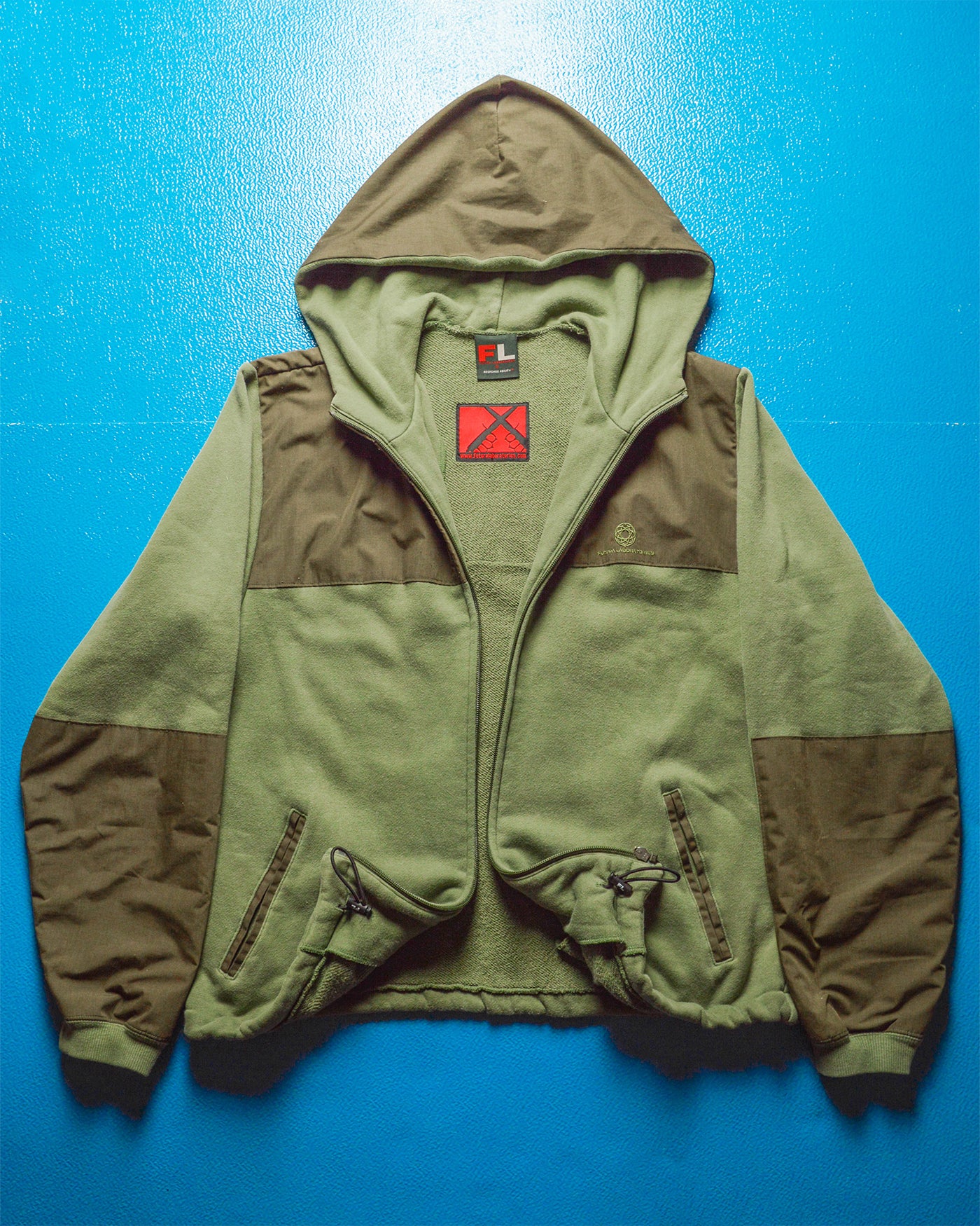 Panelled Cotton Green Brown Zip Up Hoody (~M~)