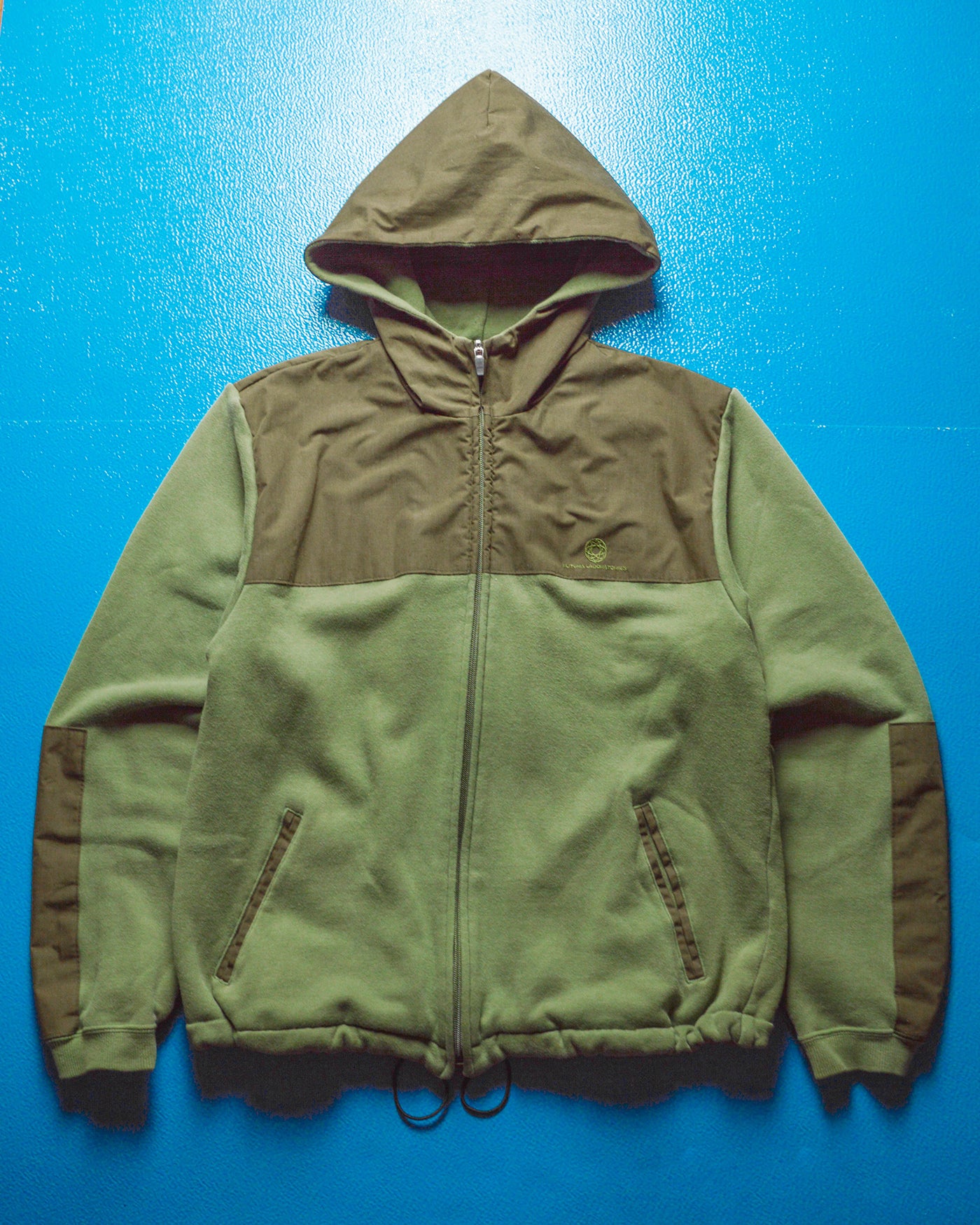 Panelled Cotton Green Brown Zip Up Hoody (~M~)