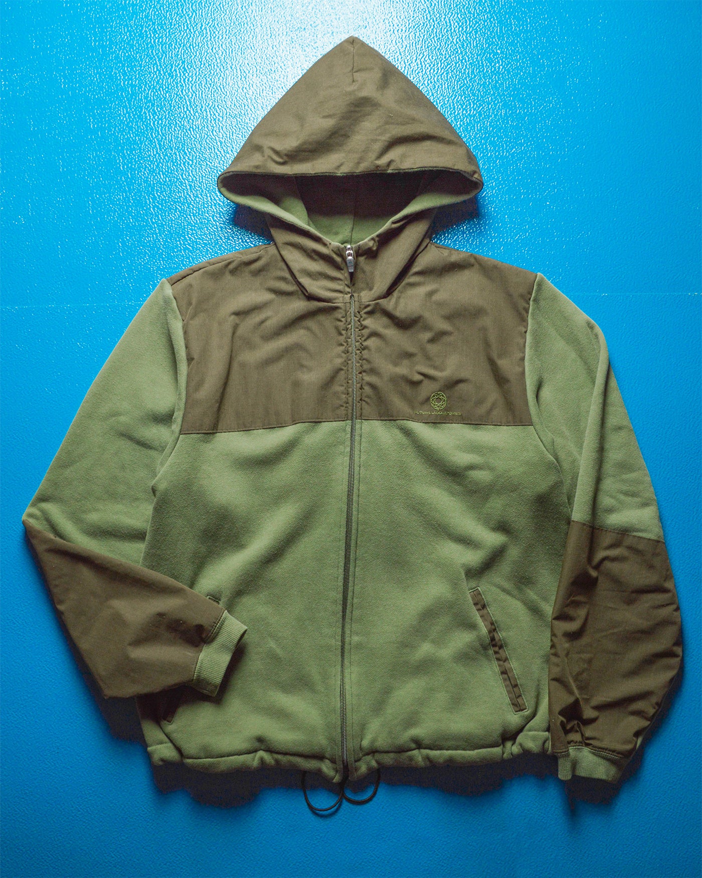 Panelled Cotton Green Brown Zip Up Hoody (~M~)