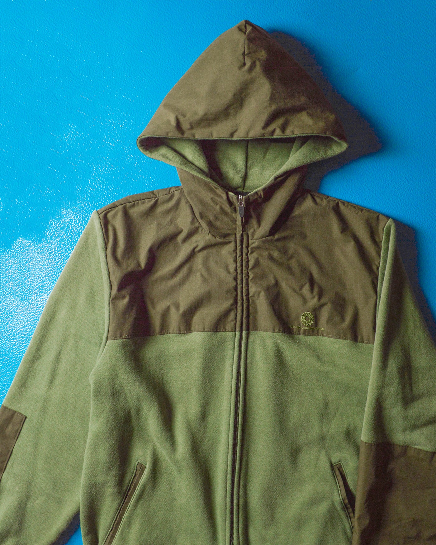 Panelled Cotton Green Brown Zip Up Hoody (~M~)