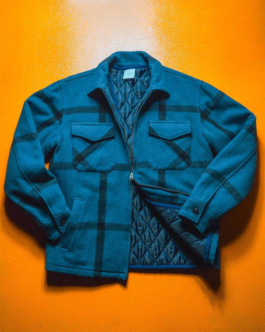 90s Lined Wool Blue Check Jacket (~M~)