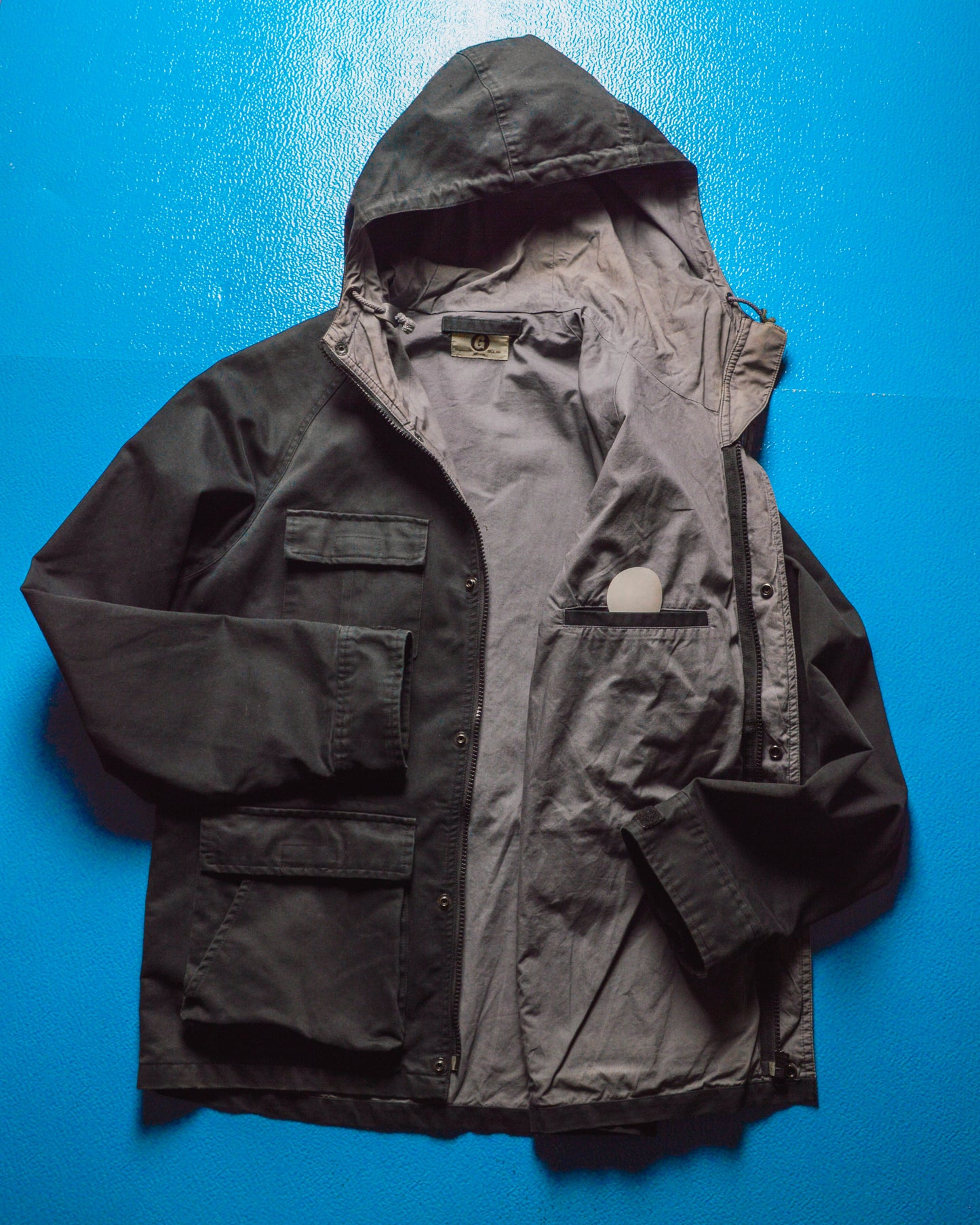 2000s Washed Black Asymmetrical Hooded Jacket (S~M)