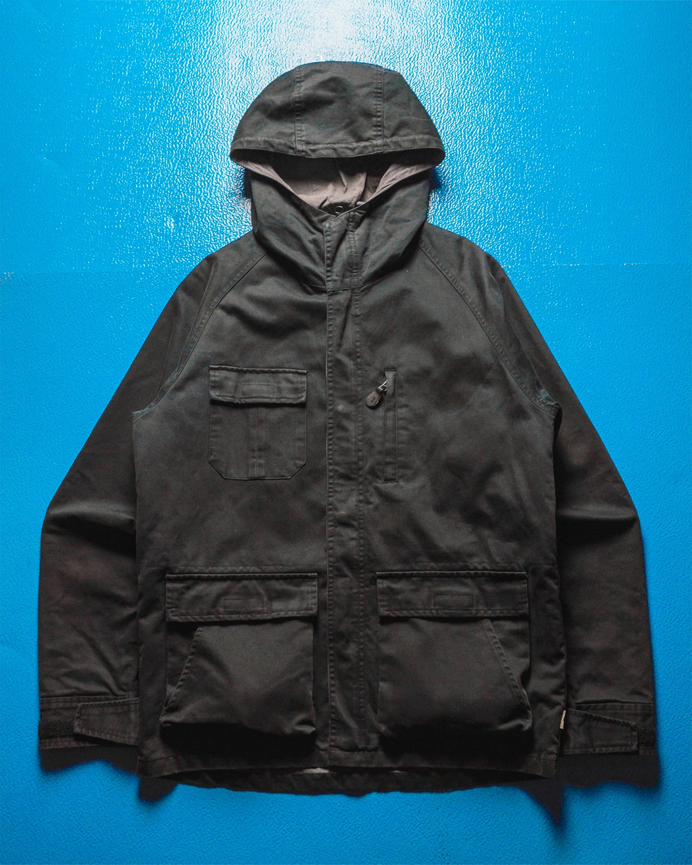2000s Washed Black Asymmetrical Hooded Jacket (S~M)