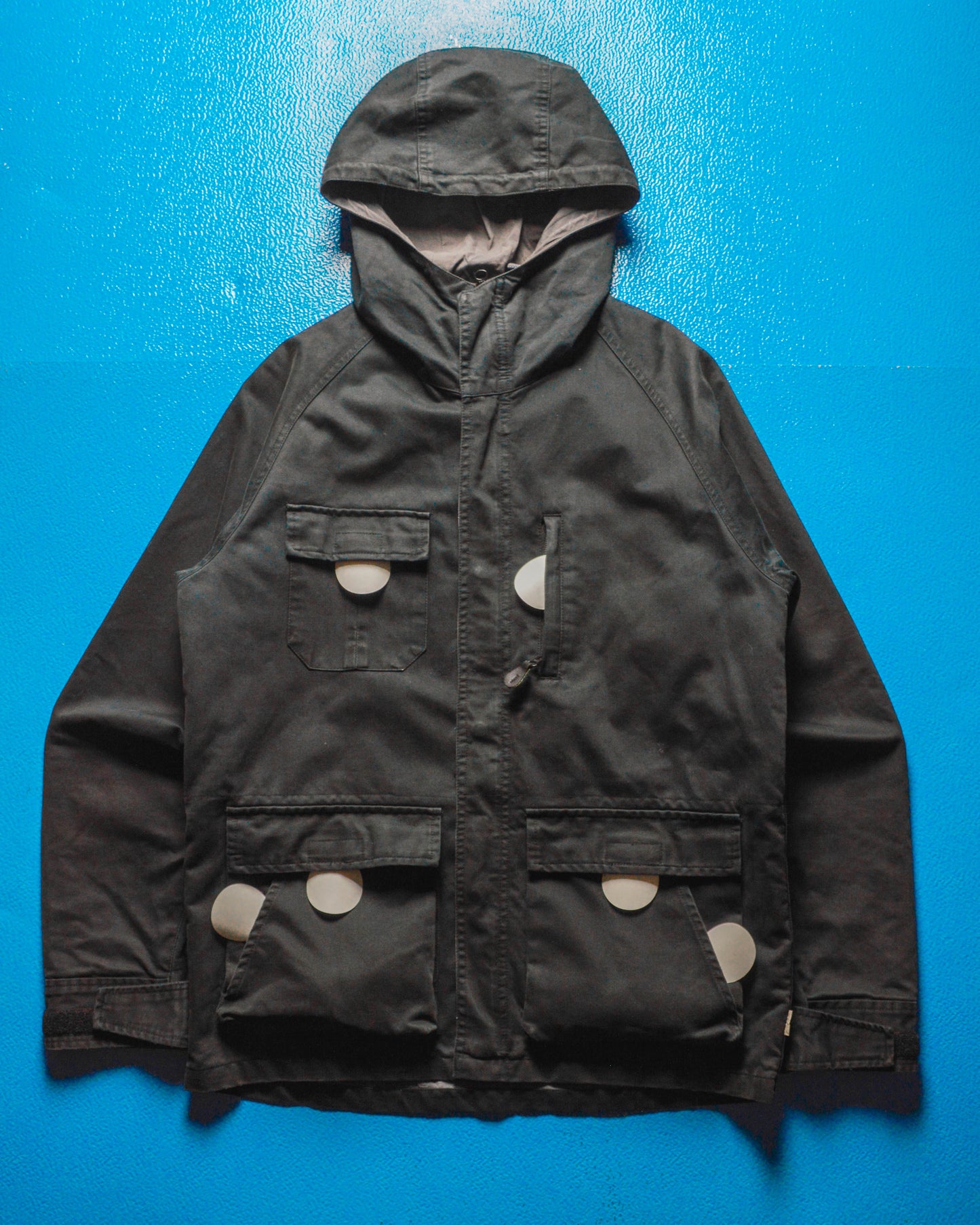 2000s Washed Black Asymmetrical Hooded Jacket (S~M)