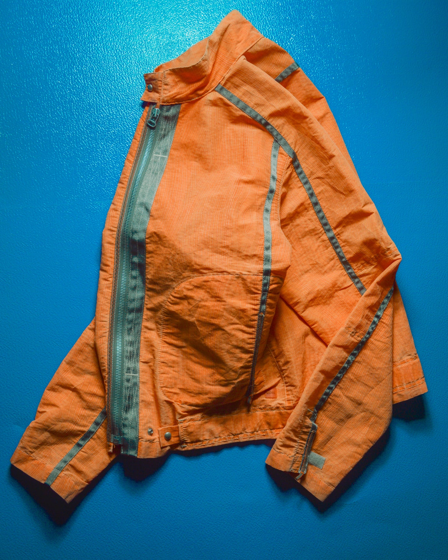 2005 Orange Grain Stitch Pattern Parachute Jacket(~L~XL)
