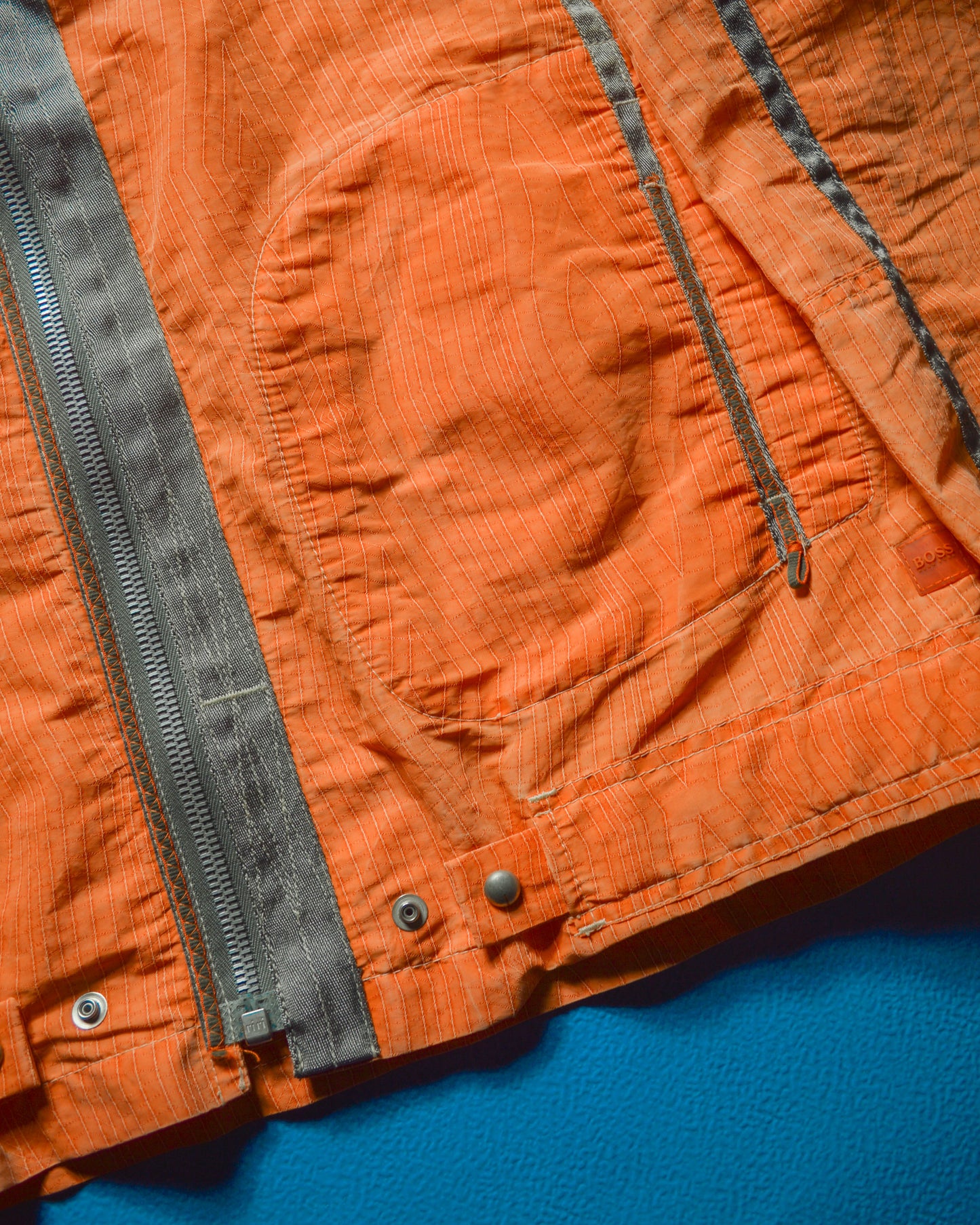 2005 Orange Grain Stitch Pattern Parachute Jacket(~L~XL)