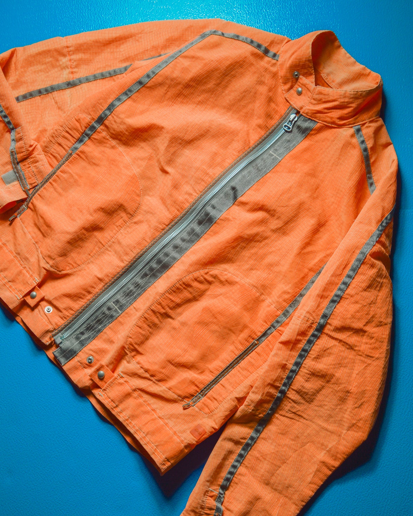 2005 Orange Grain Stitch Pattern Parachute Jacket(~L~XL)