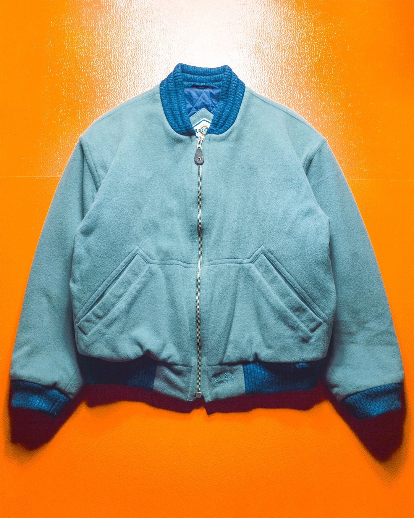 80s Soft Blue Wool Cashmere Poly Bomber Jacket (~L~XL)