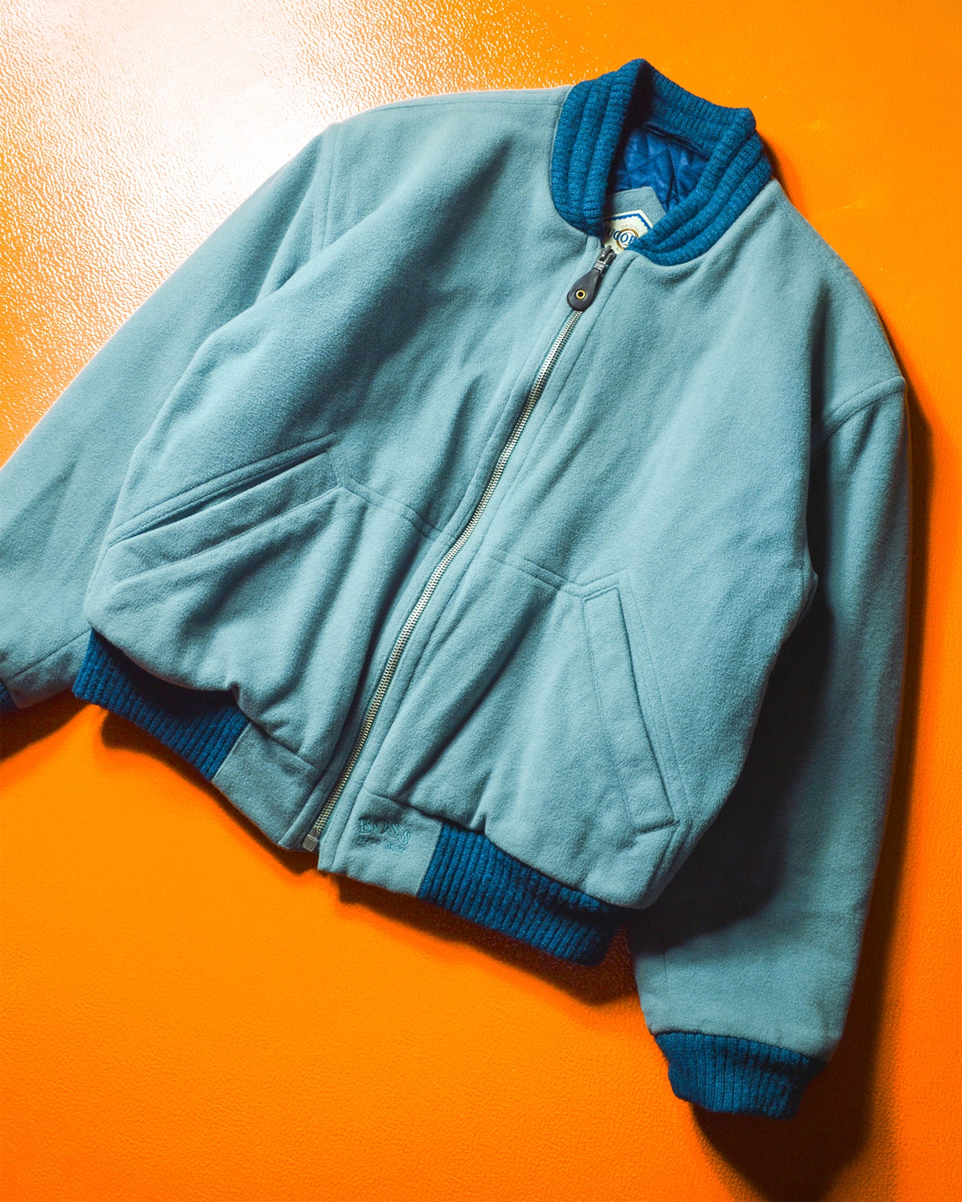 80s Soft Blue Wool Cashmere Poly Bomber Jacket (~L~XL)