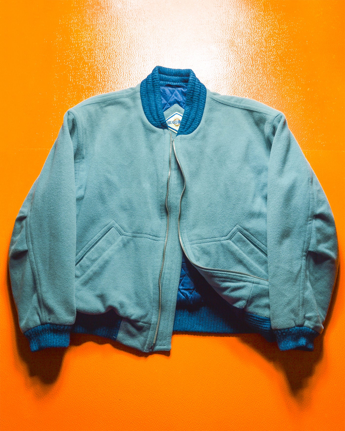 80s Soft Blue Wool Cashmere Poly Bomber Jacket (~L~XL)