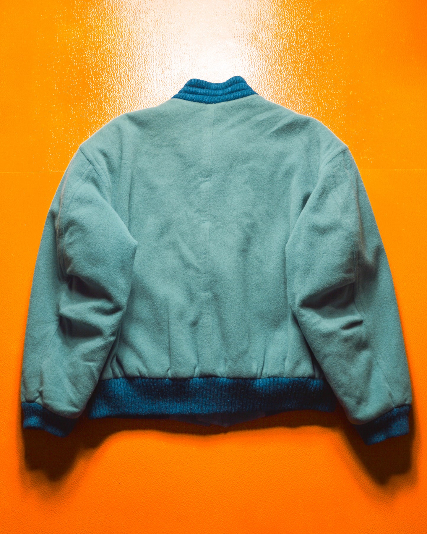 80s Soft Blue Wool Cashmere Poly Bomber Jacket (~L~XL)