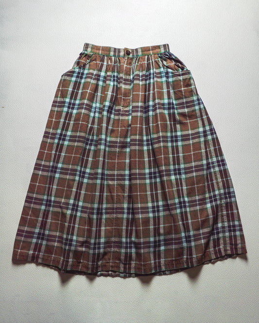 Brown Plaid Midi  Skirt (9)