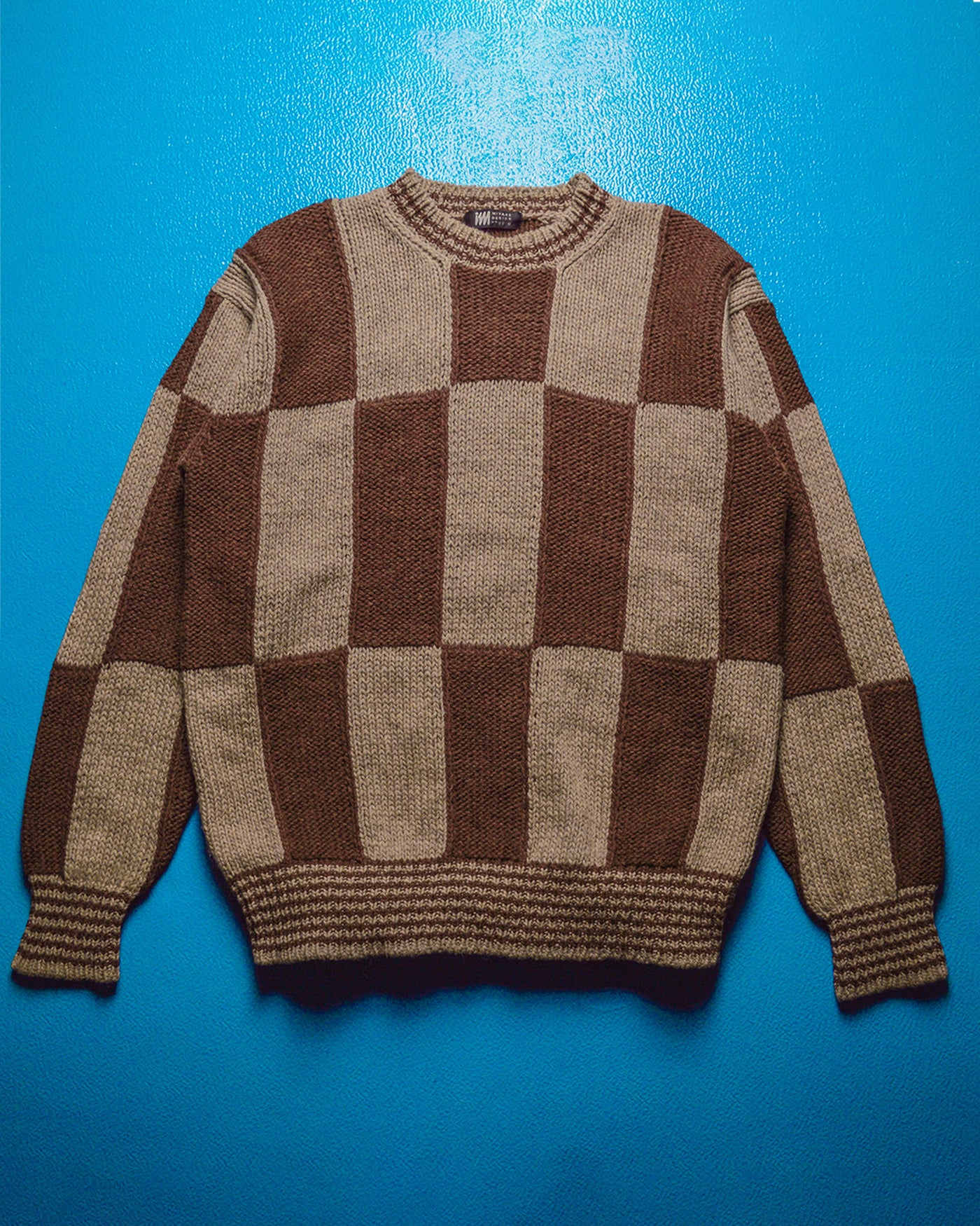 Issey Miyake Vintage 80s Design Studio Brown Check Knit Jumper (M 