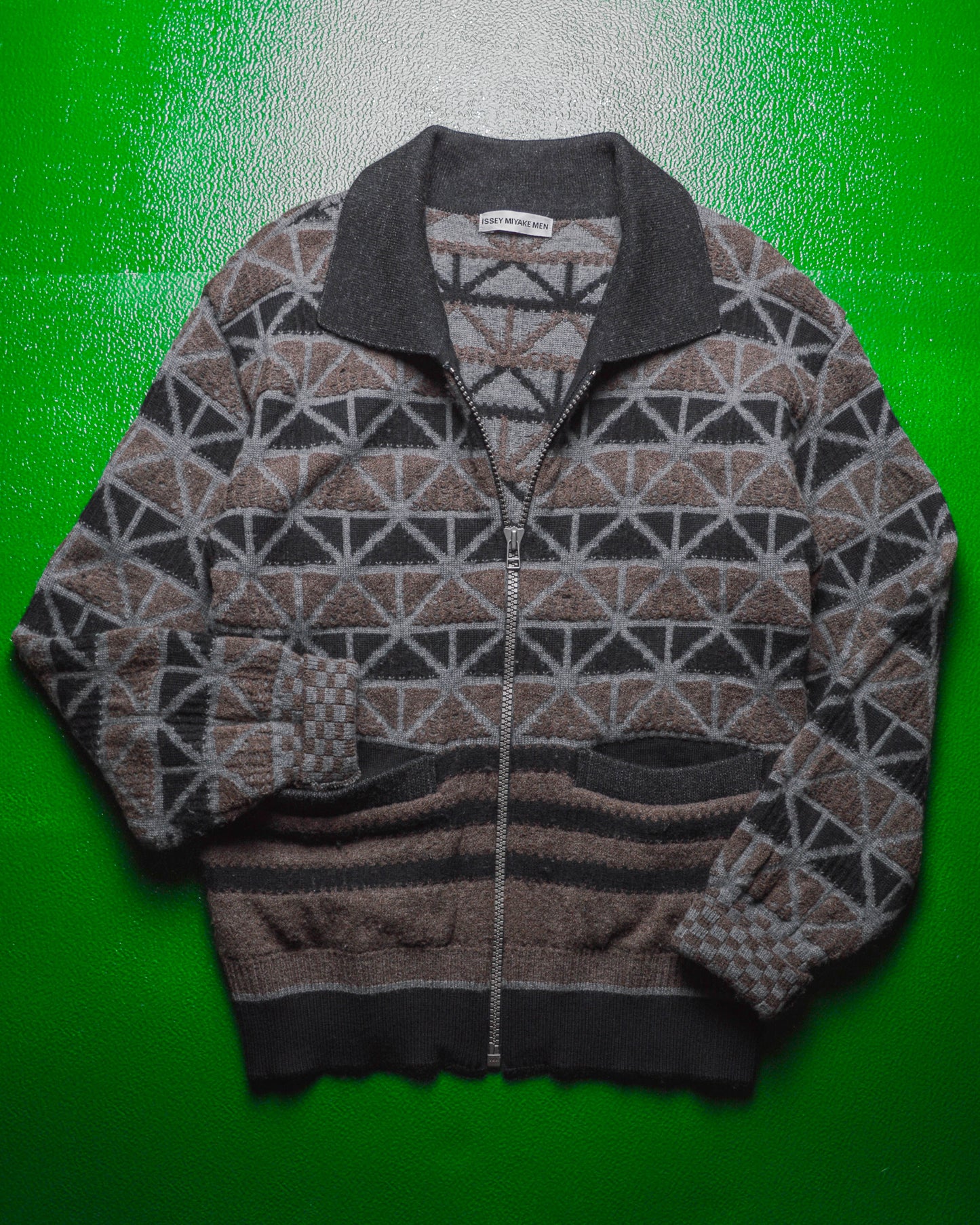 AW 1997 Geometric Pattern Zip Up Cardigan Sweater (M)