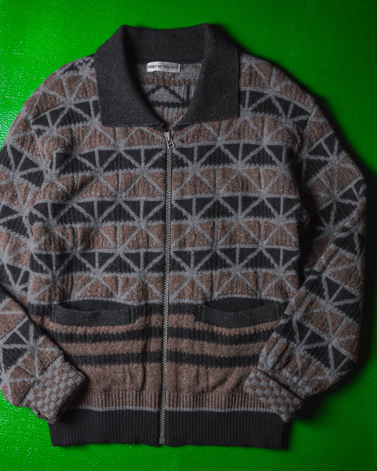 AW 1997 Geometric Pattern Zip Up Cardigan Sweater (M)