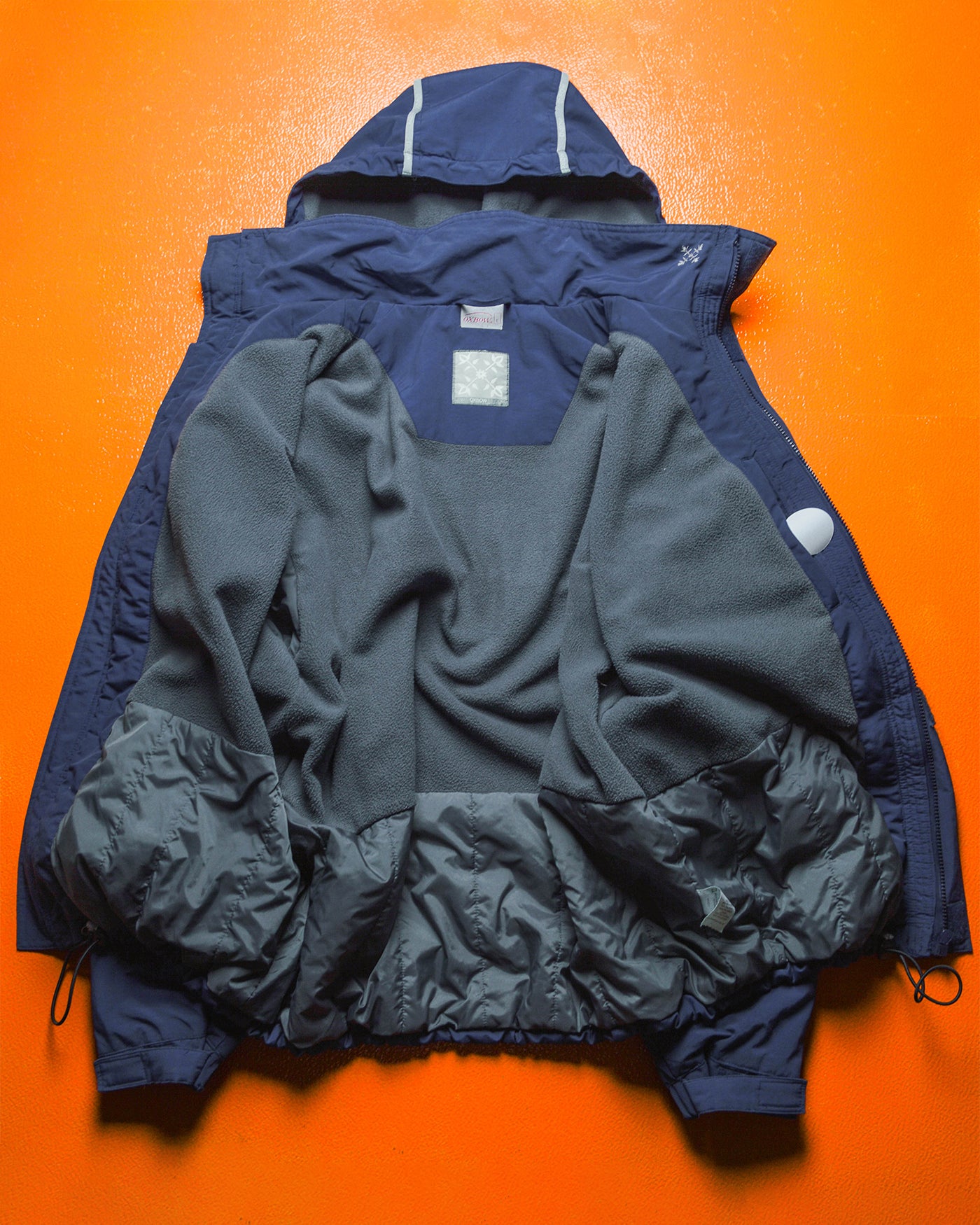 Early 2000s Navy Branded Piping Asymmetrical Fleece Lined D-ring Jacket (L)
