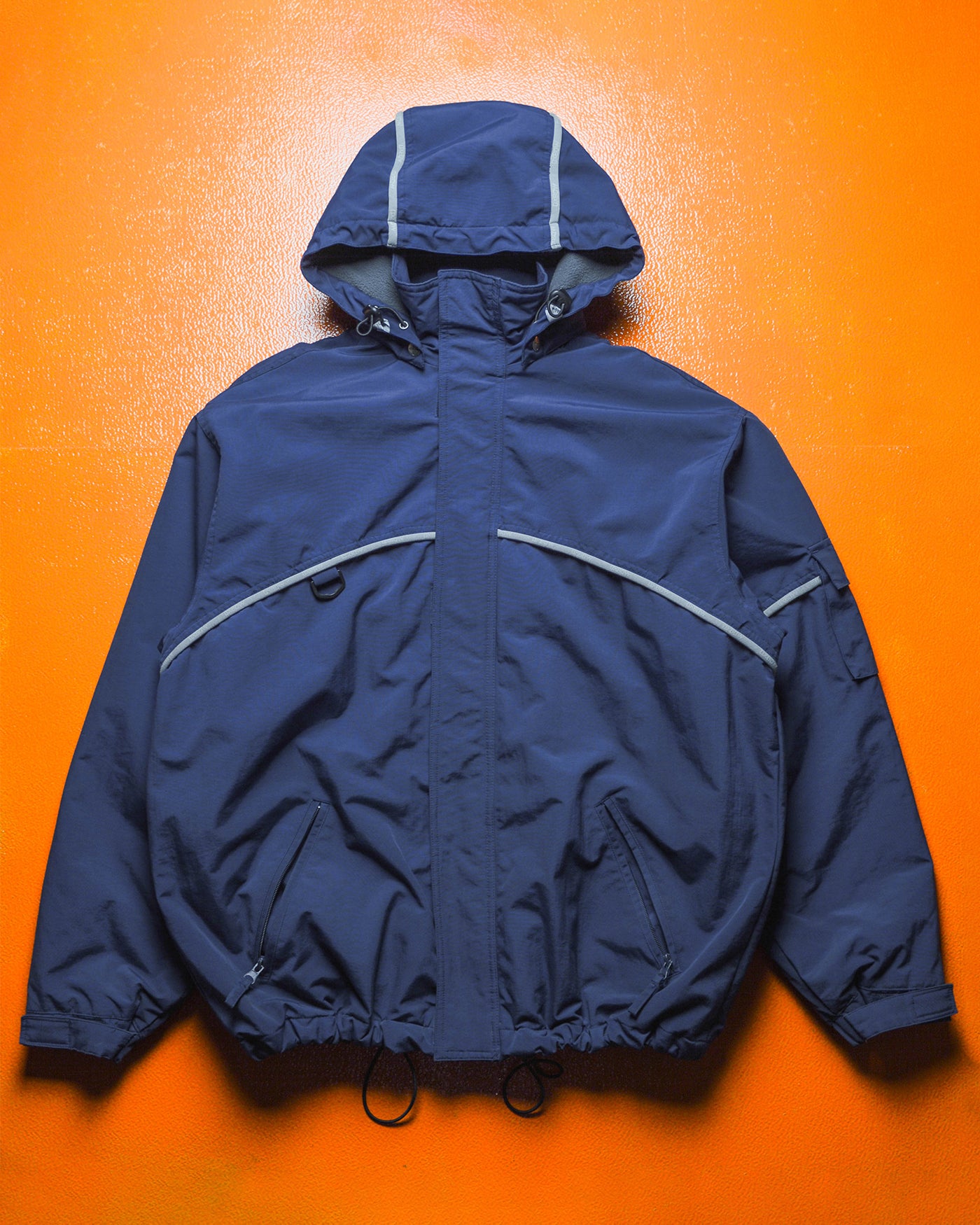 Early 2000s Navy Branded Piping Asymmetrical Fleece Lined D-ring Jacket (L)