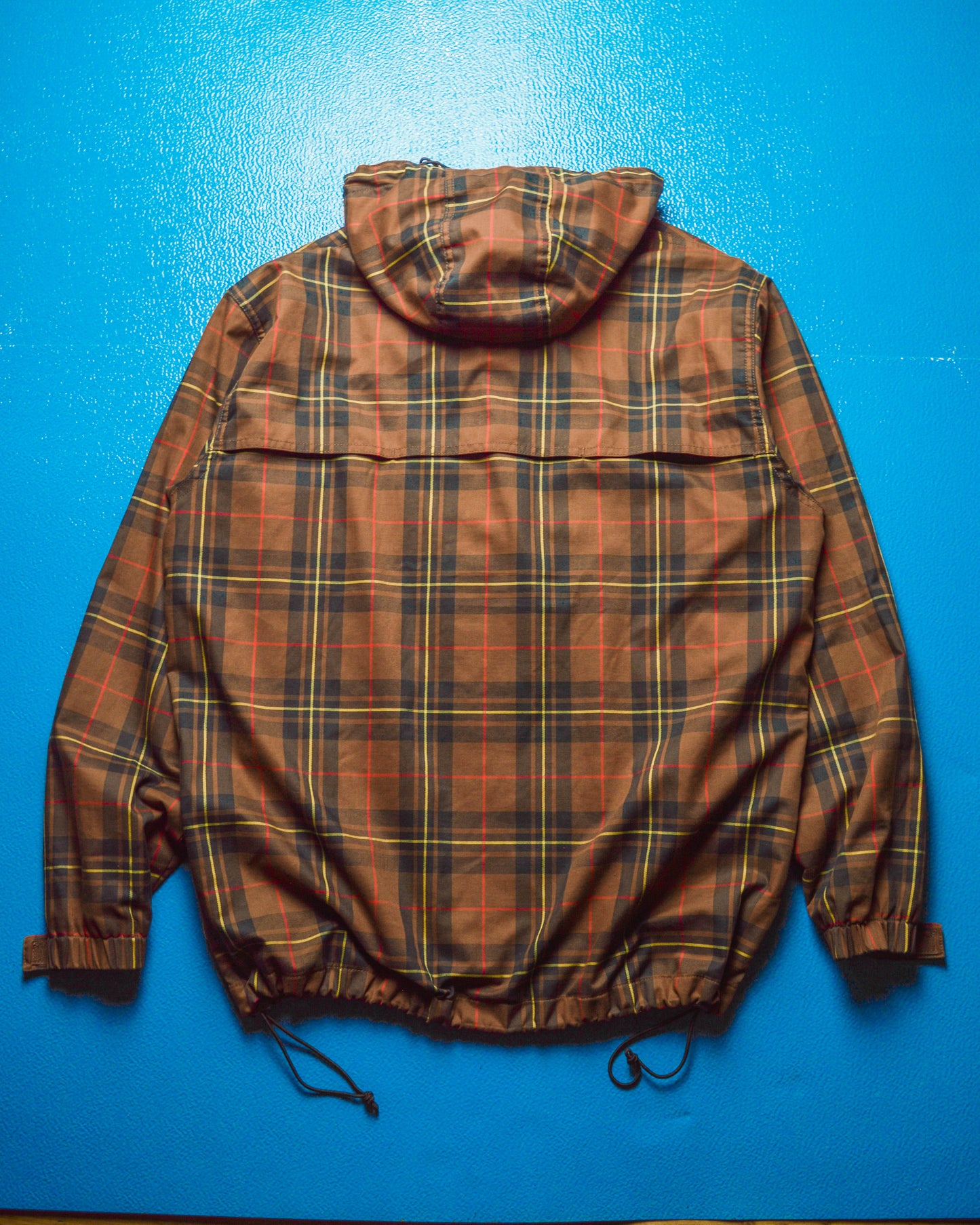 Brown Yellow Red Plaid Nylon Windbreaker Jacket (~L~)