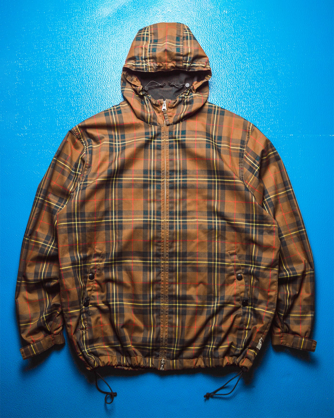 Brown Yellow Red Plaid Nylon Windbreaker Jacket (~L~)