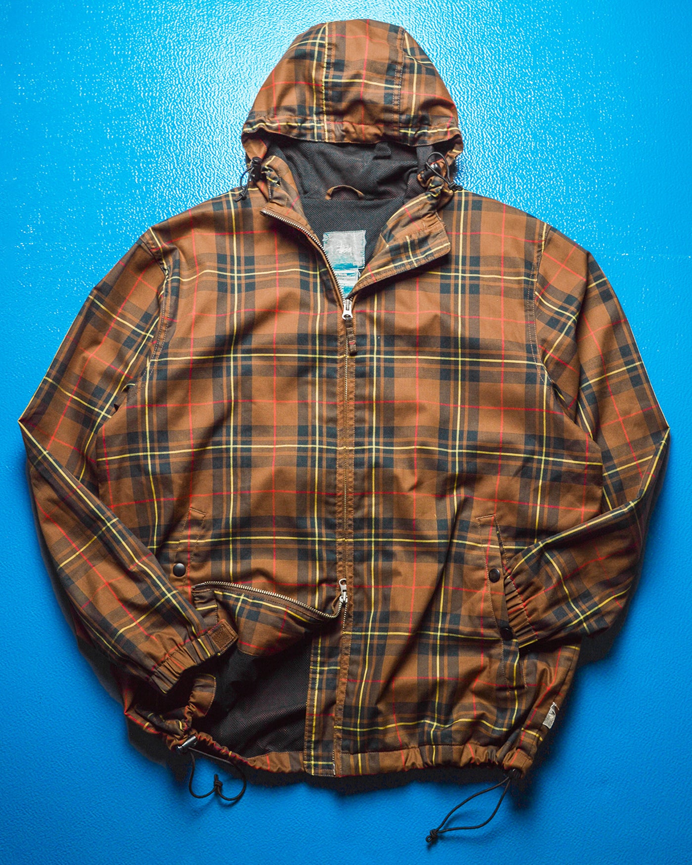 Brown Yellow Red Plaid Nylon Windbreaker Jacket (~L~)