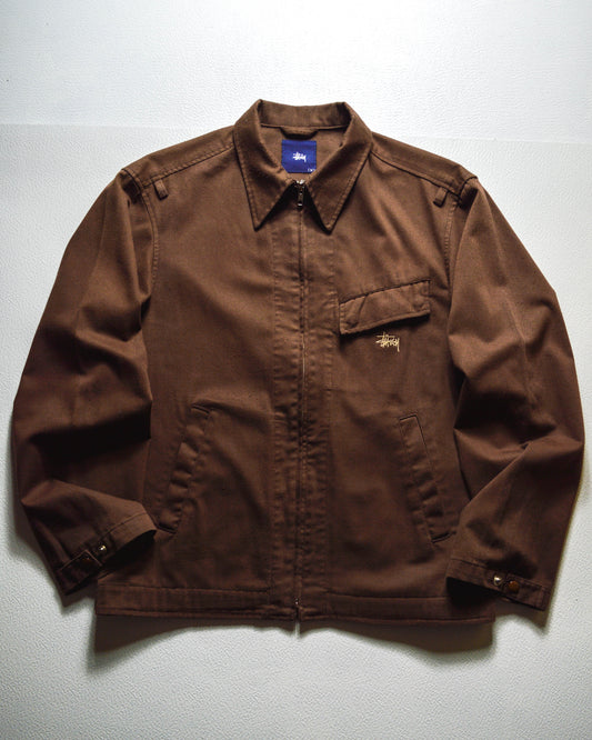 Early 2000s Brown Slanted Pocket Work Jacket w Embroidered Logo (M)