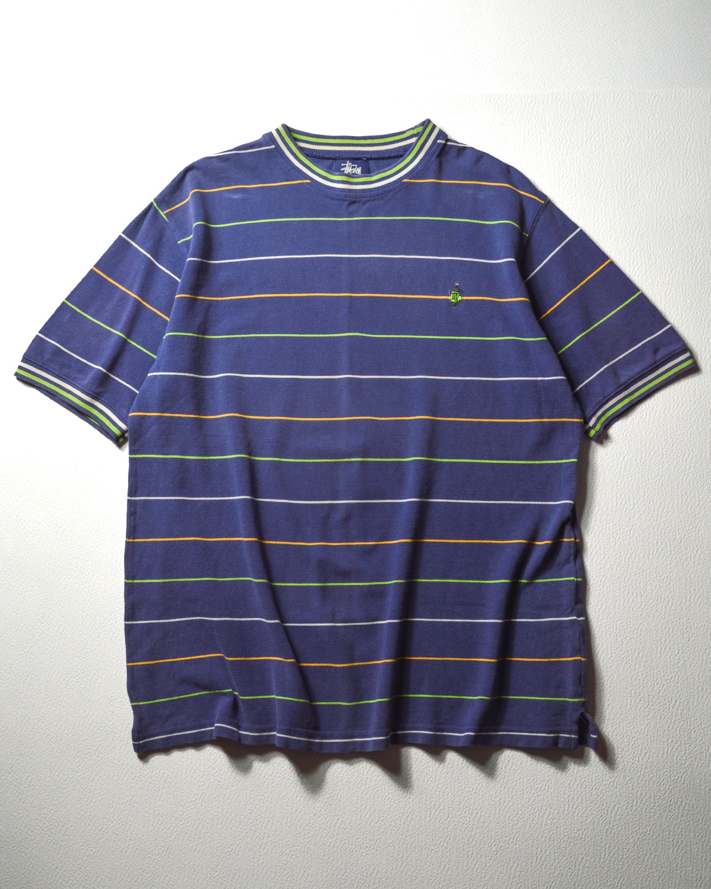 Early 2000s Pique Cotton Ribbed Striped Scooter Moped Symbol Purple T-shirt (~L~)