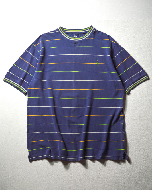 Early 2000s Pique Cotton Ribbed Striped Scooter  Moped Symbol Purple T-shirt (~L~)