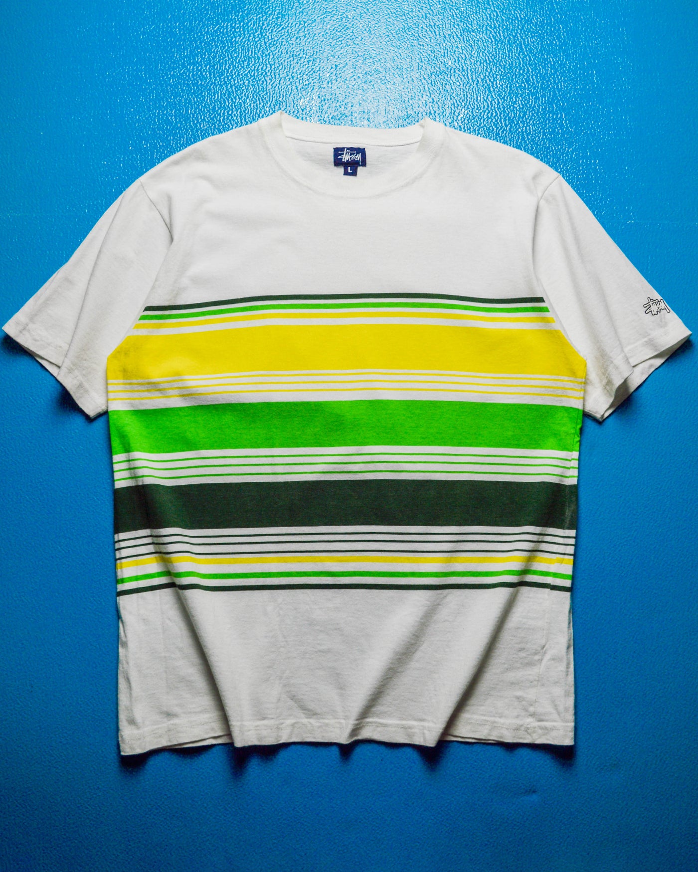 Stussy Vintage Early 2000s White Green Yellow Half Striped