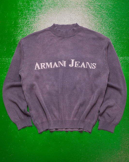 90s Spell-out Muted Purple / Grey Knit Jumper (S~M)