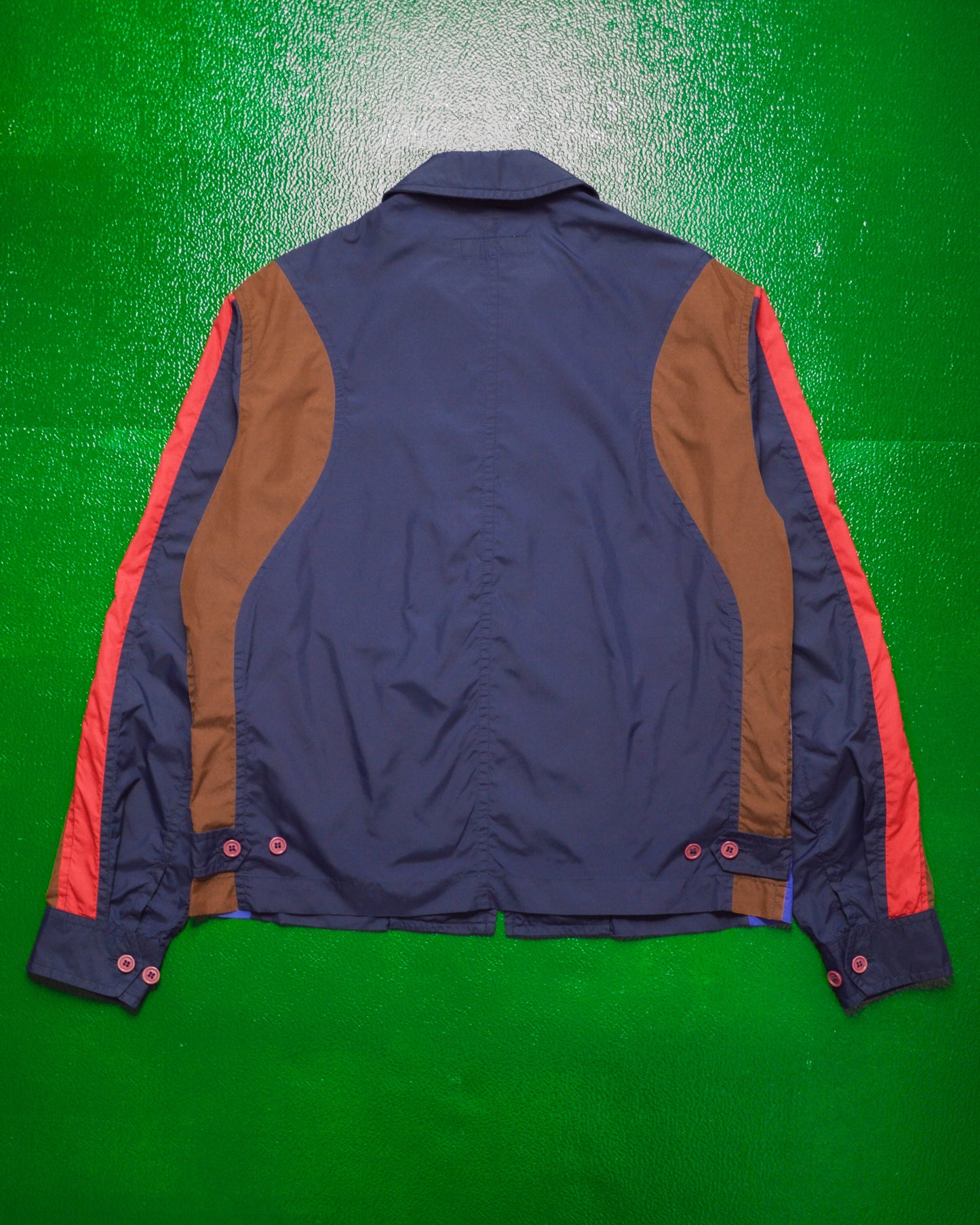 Navy Blue Brown Red Panelled Lightweight Nylon Zip Up Jacket (M)