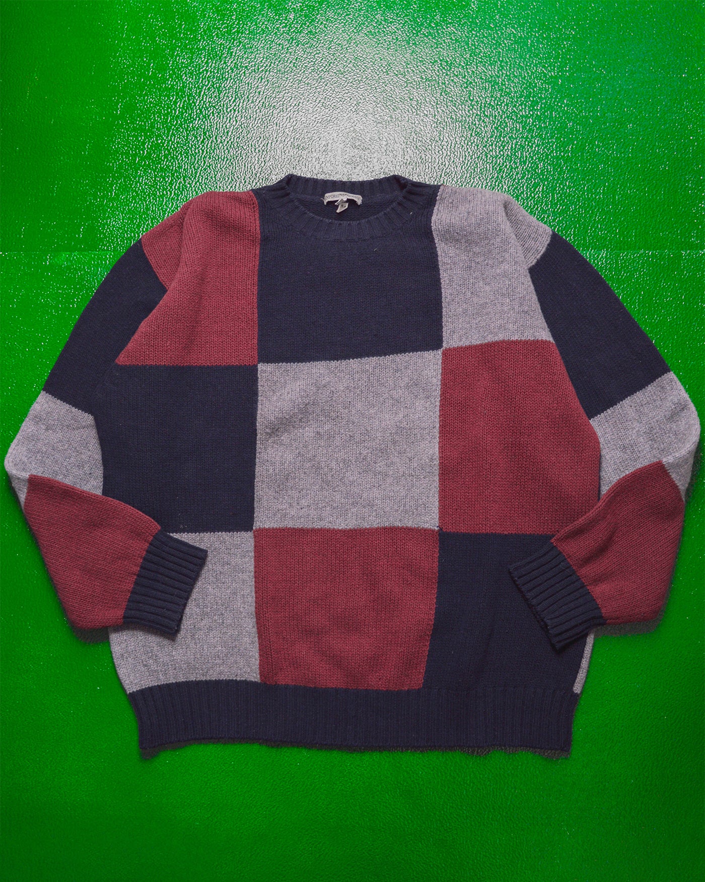 【お1人様1点限り】 Emporio Armani shop.allenreji  – () Jumper Knit Squares Maroon Grey Navy 90s Vintage トップス