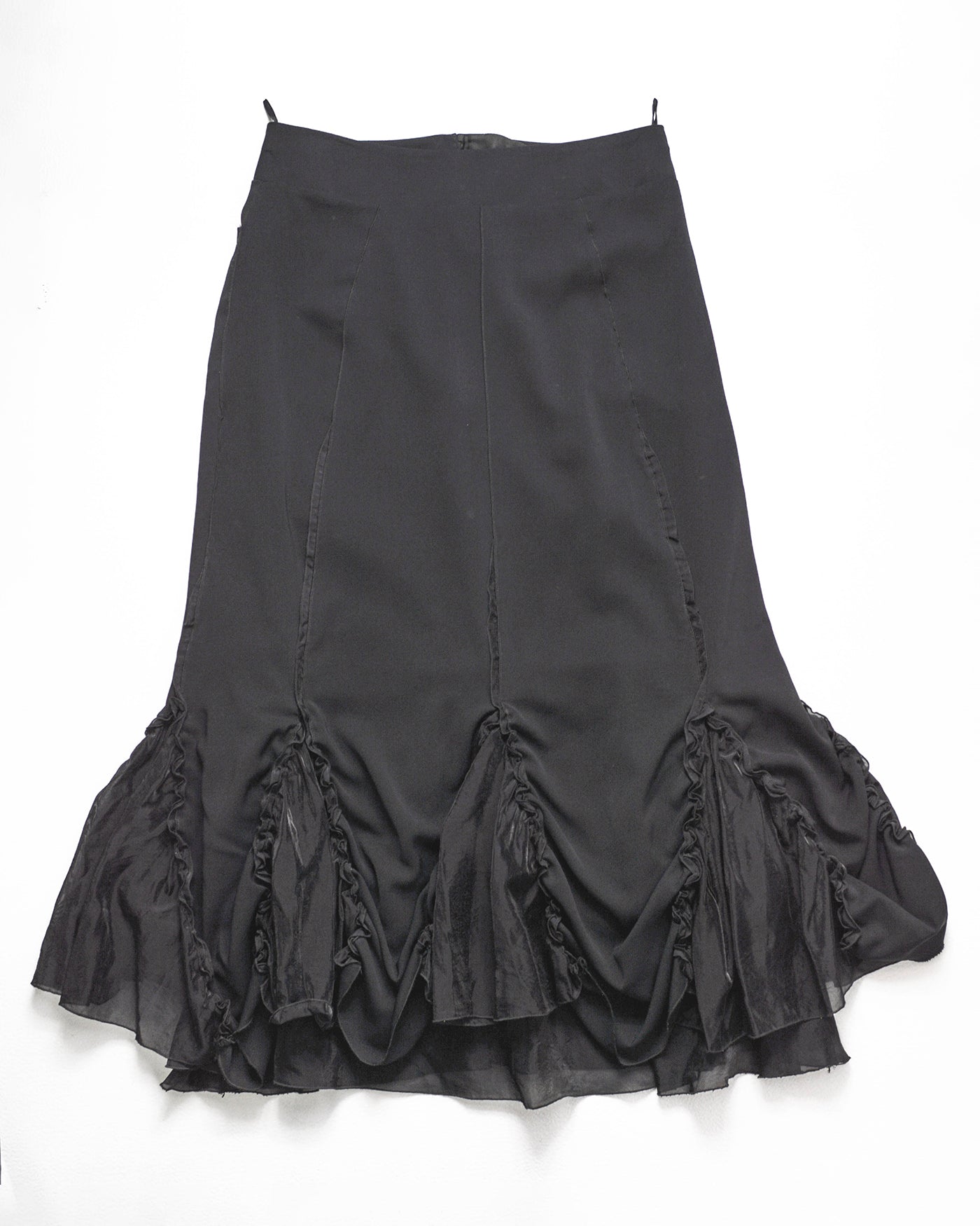 Tonal Black Ruched Frilly Hem Tonal Skirt (30)