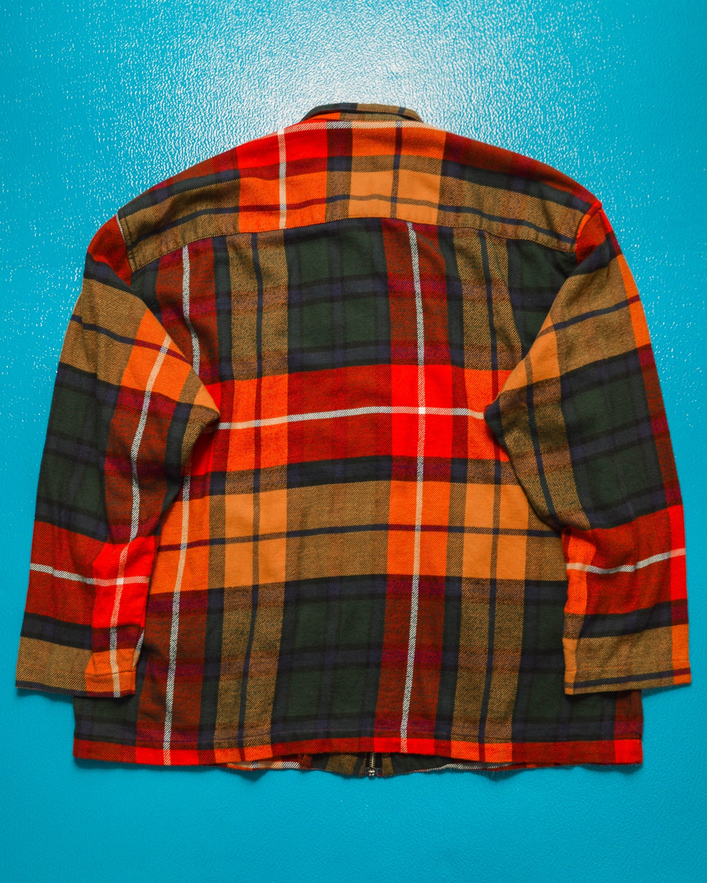 90s Mixed Plaid Zip Up Over Shirt (L)