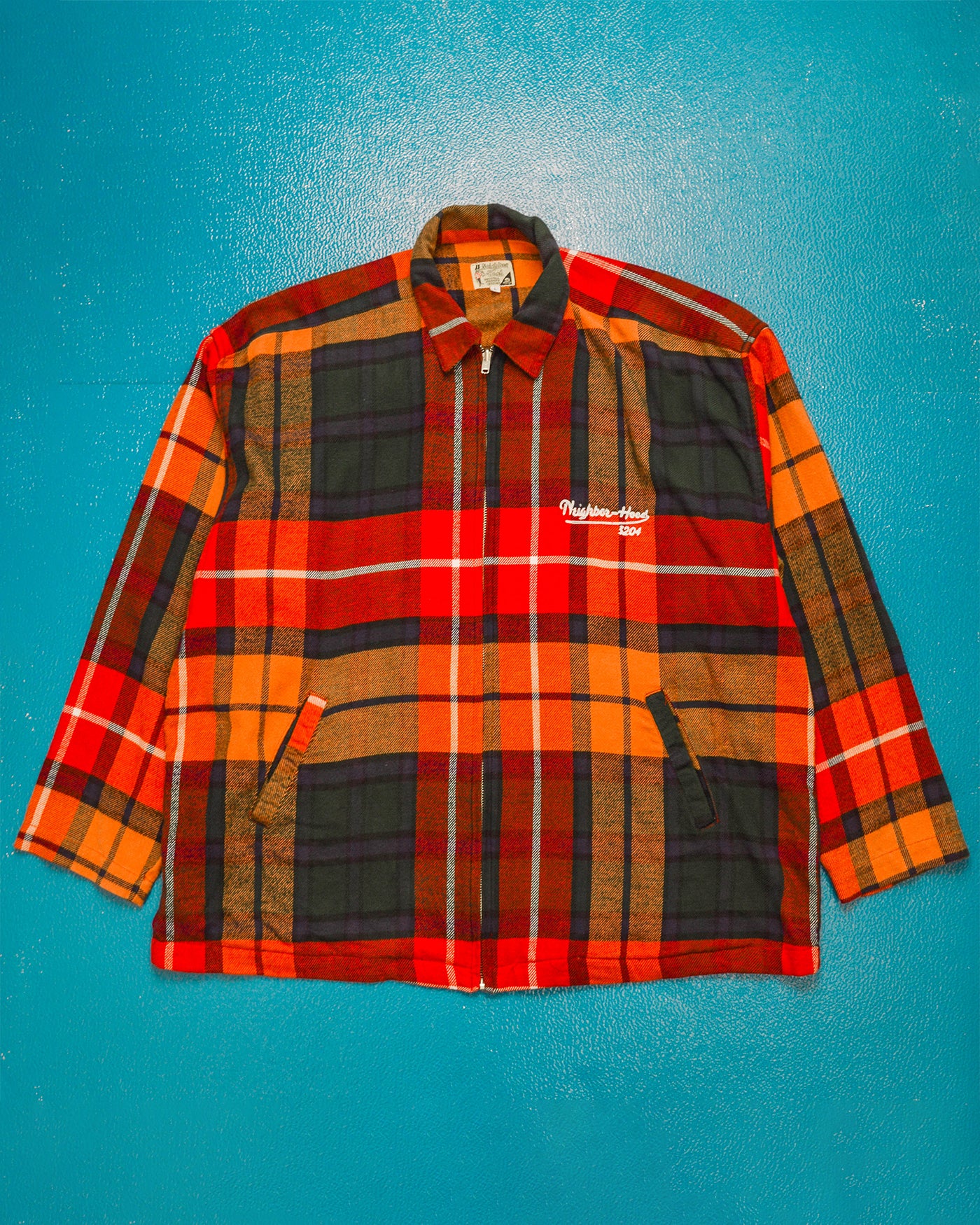 90s Mixed Plaid Zip Up Over Shirt (L)