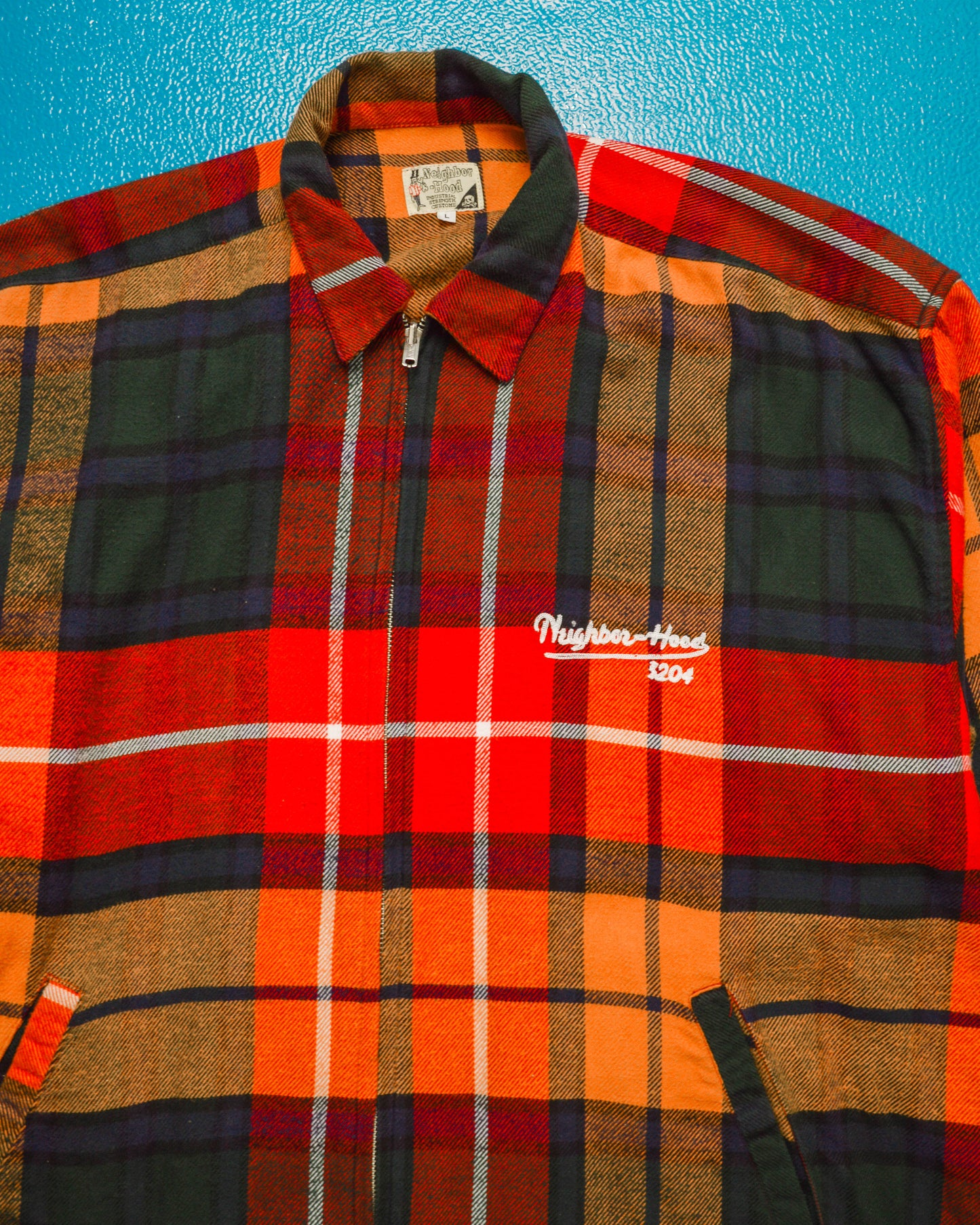 90s Mixed Plaid Zip Up Over Shirt (L)