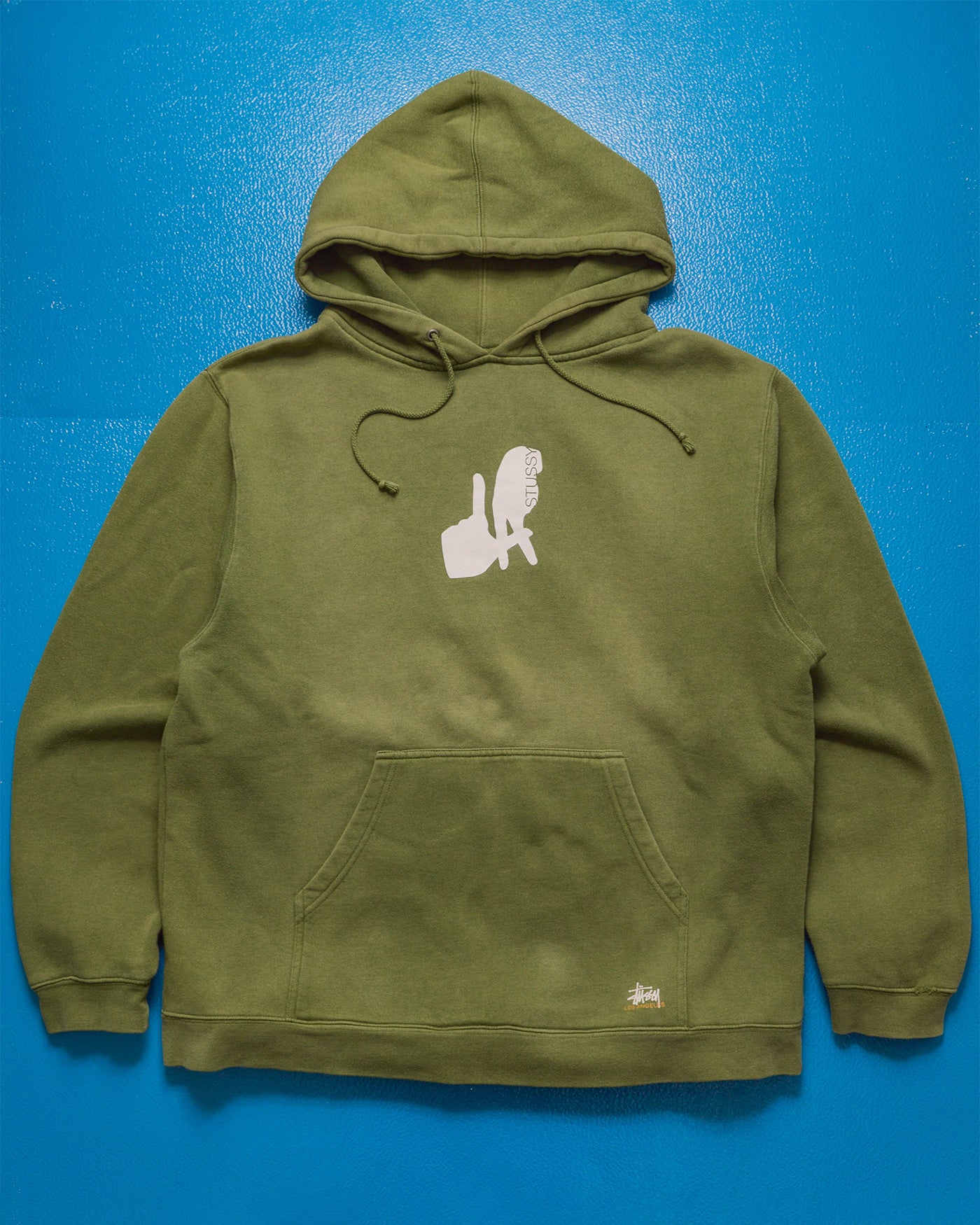 Stussy Vintage Los Angeles LA Hand Sign Sage Green Hoody L XL