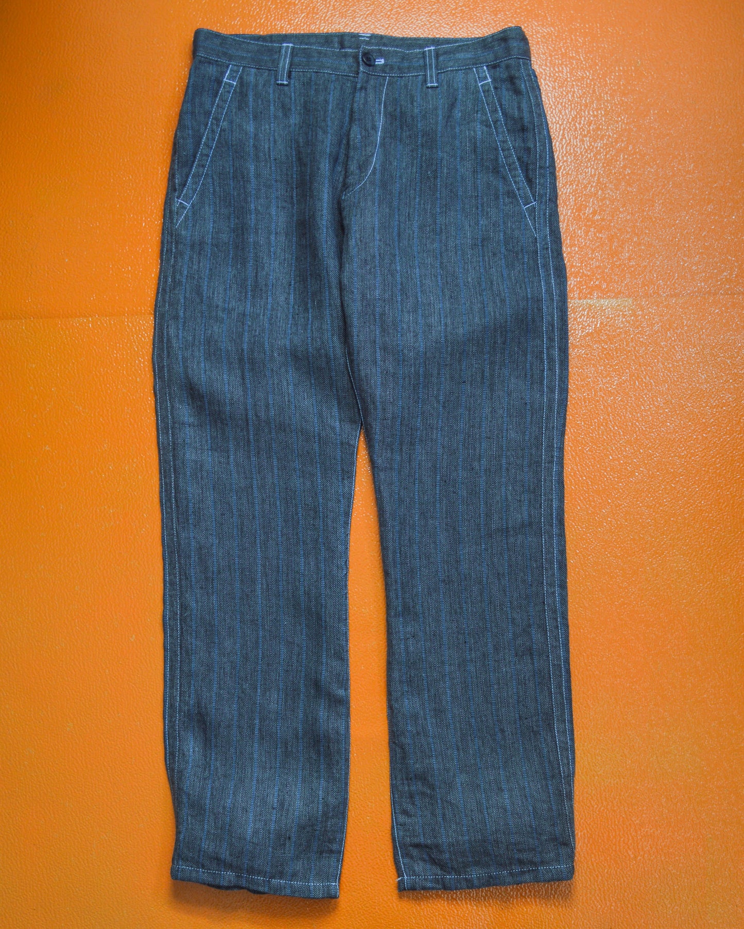 Comme Des Garçons Homme 2005 Linen Grey Blue Striped Jacquard Pants (30~32)