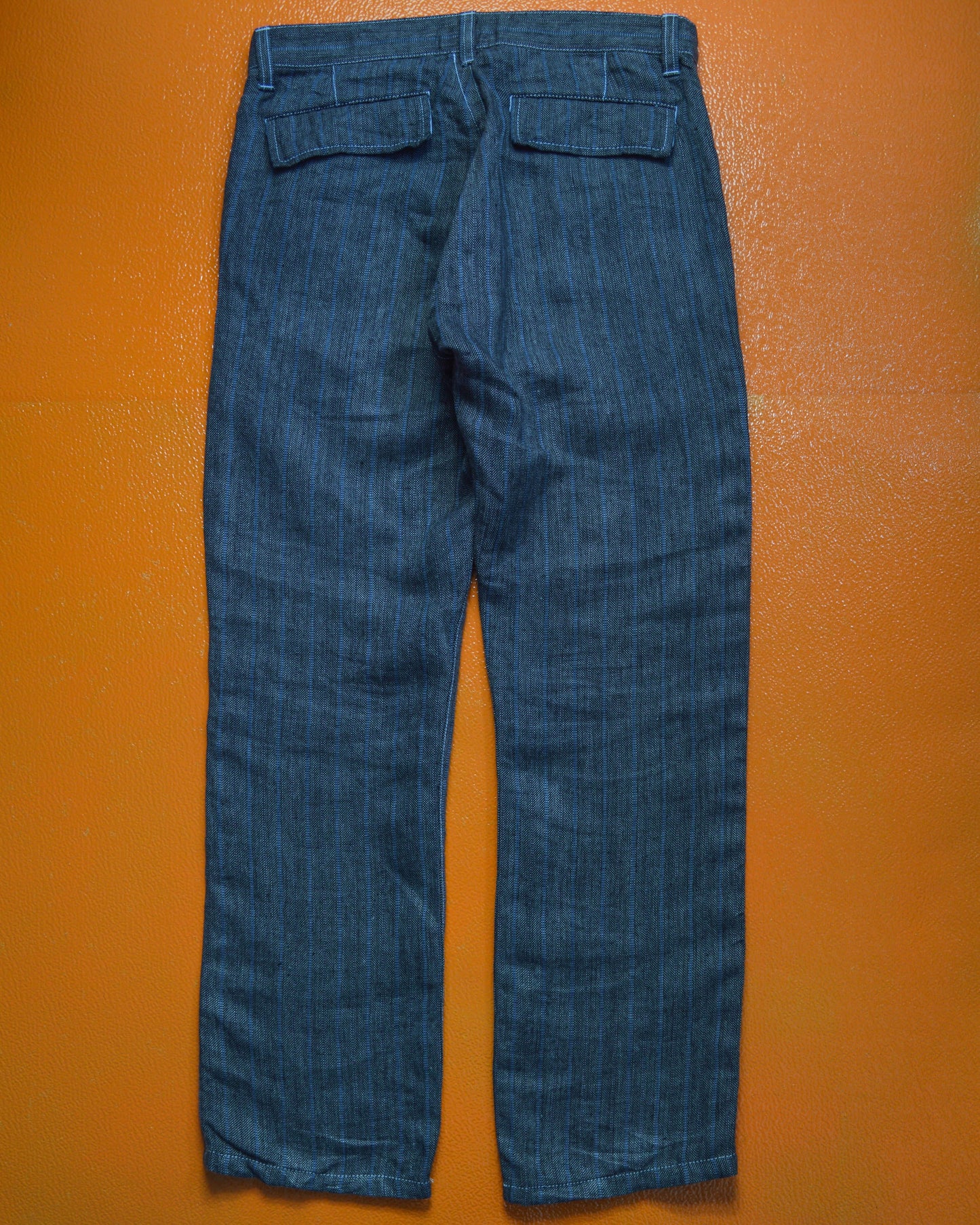Comme Des Garçons Homme 2005 Linen Grey Blue Striped Jacquard Pants (30~32)